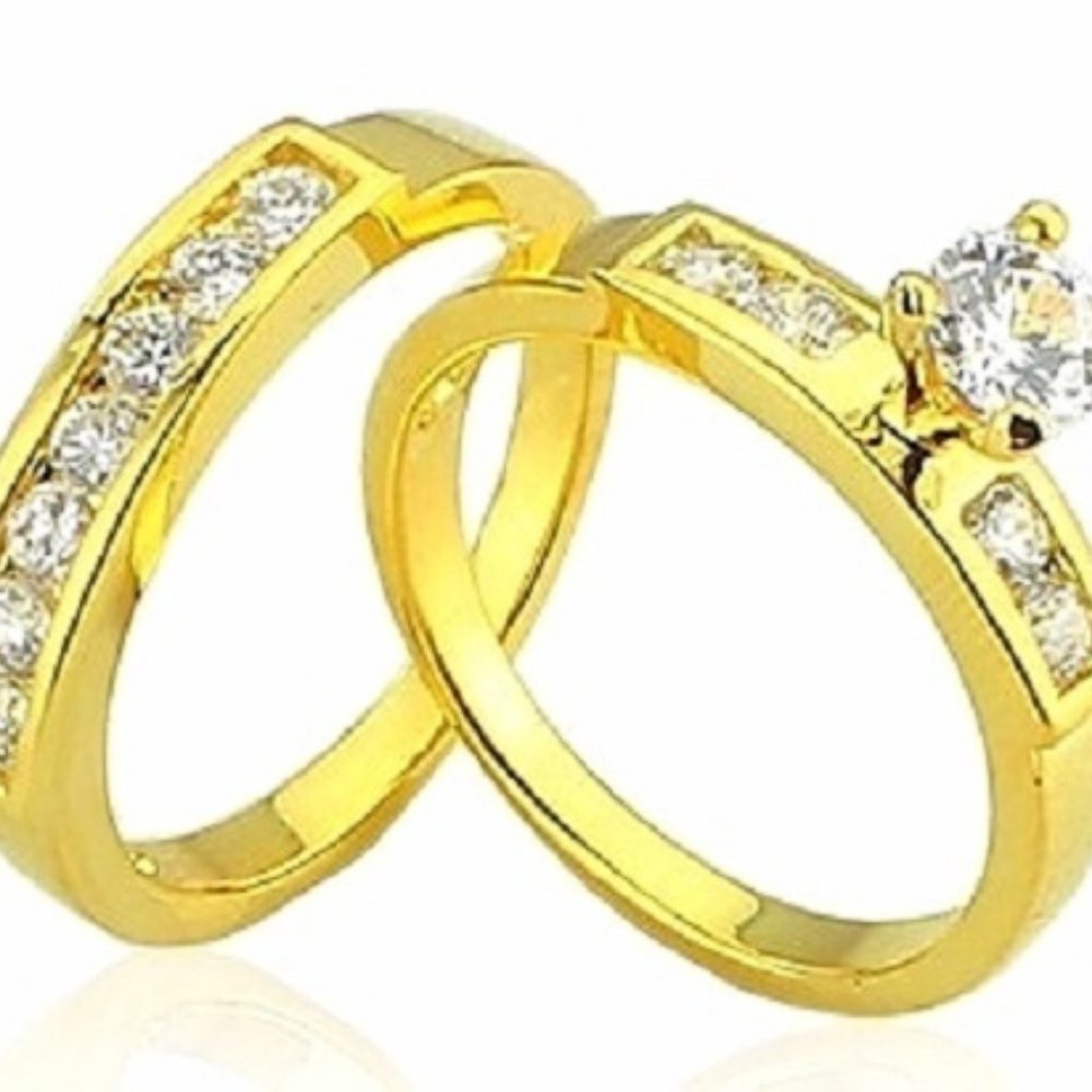Brilliant 1.20Ctw Created Diamond CZ 18K Engagement 2 Pcs Ring Set SZ 6…